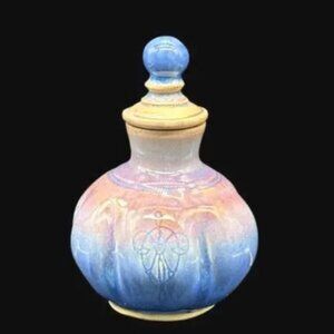 Vintage Studio Art Pottery Periwinkle Drip Glaze Bottle and Stopper 6.5"